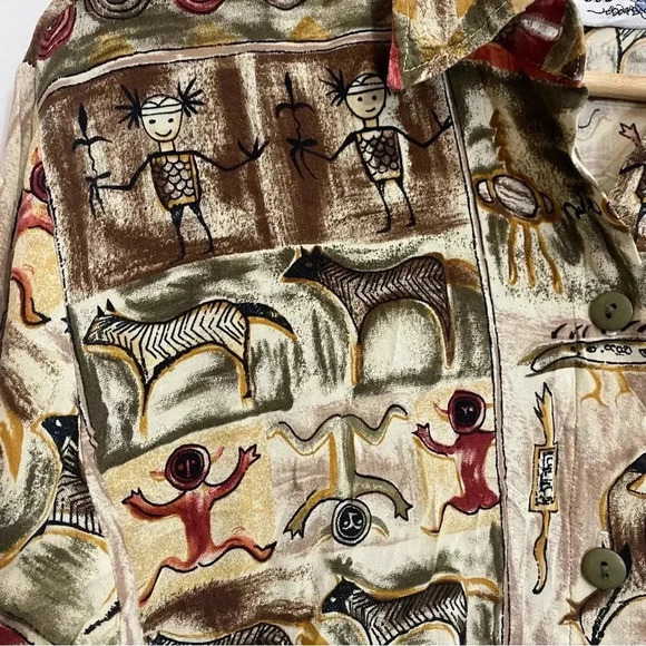 Jessie women’s button down collared long sleeves ethnic artsy vintage top size M - Picture 2 of 6